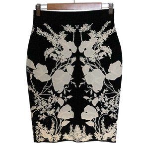 Alexander McQueen Floral-Print Black/Ivory Jacquard Skirt